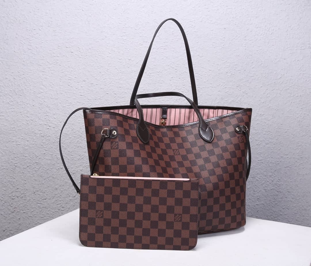 Louis Vuitton Neverfull MM Damier Ebene Tote Replica Pink N41358