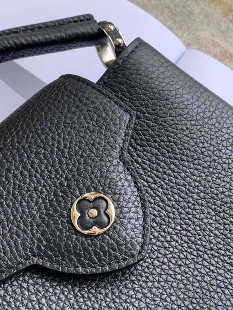 Louis Vuitton Taurillon Leather Capucines Mini Replica Bag Black M55985