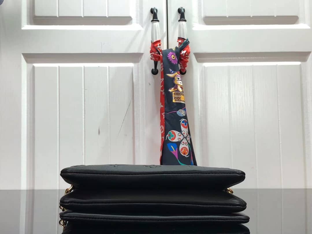 Louis Vuitton Pochette Coussin Monogram Embossed Lambskin Chain Replica Bag Black