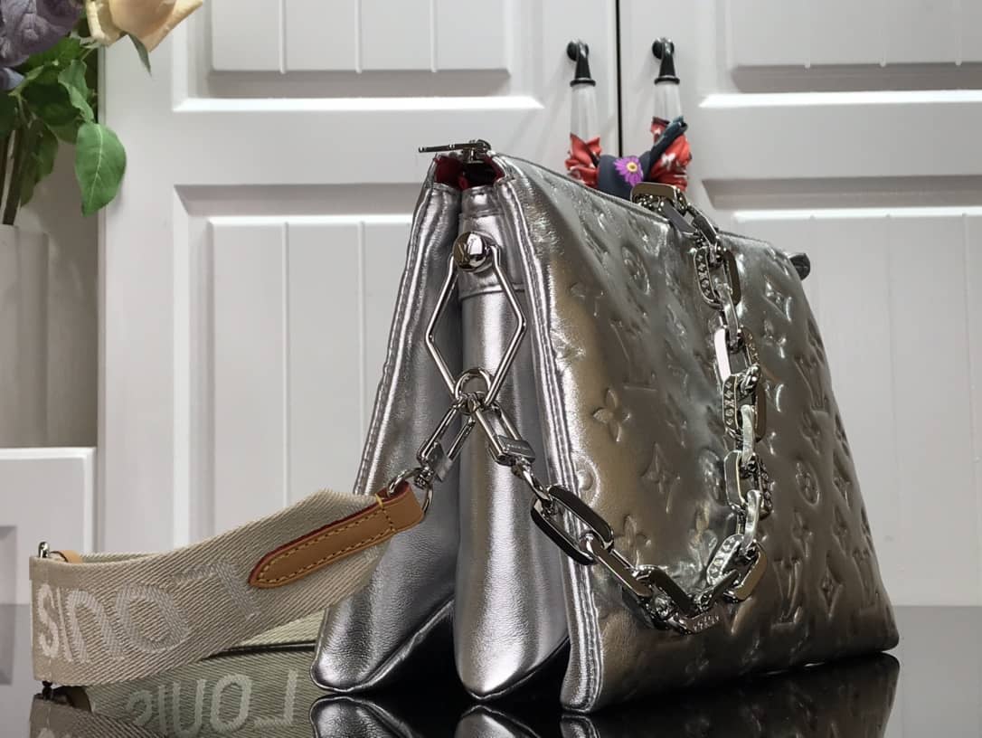 Louis Vuitton Cream Coussin PM Monogram Embossed Lambskin Replica Bag Silver M57793