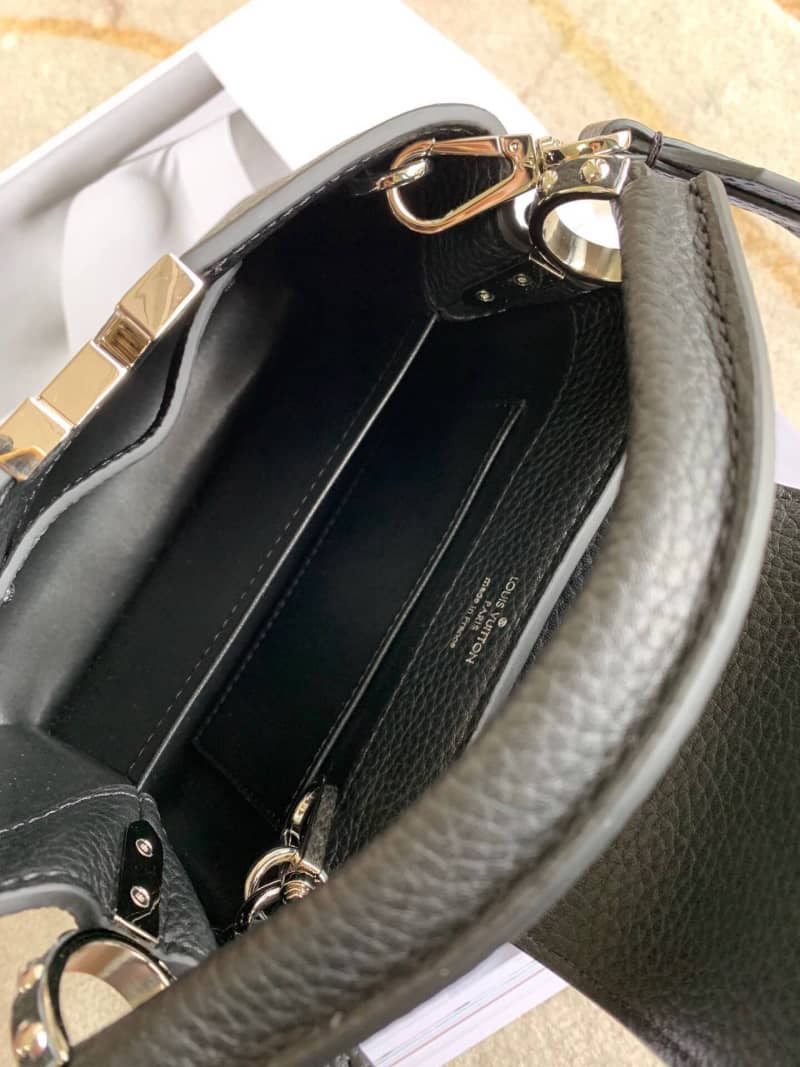 Louis Vuitton Taurillon Leather Capucines Mini Replica Bag Black M55985