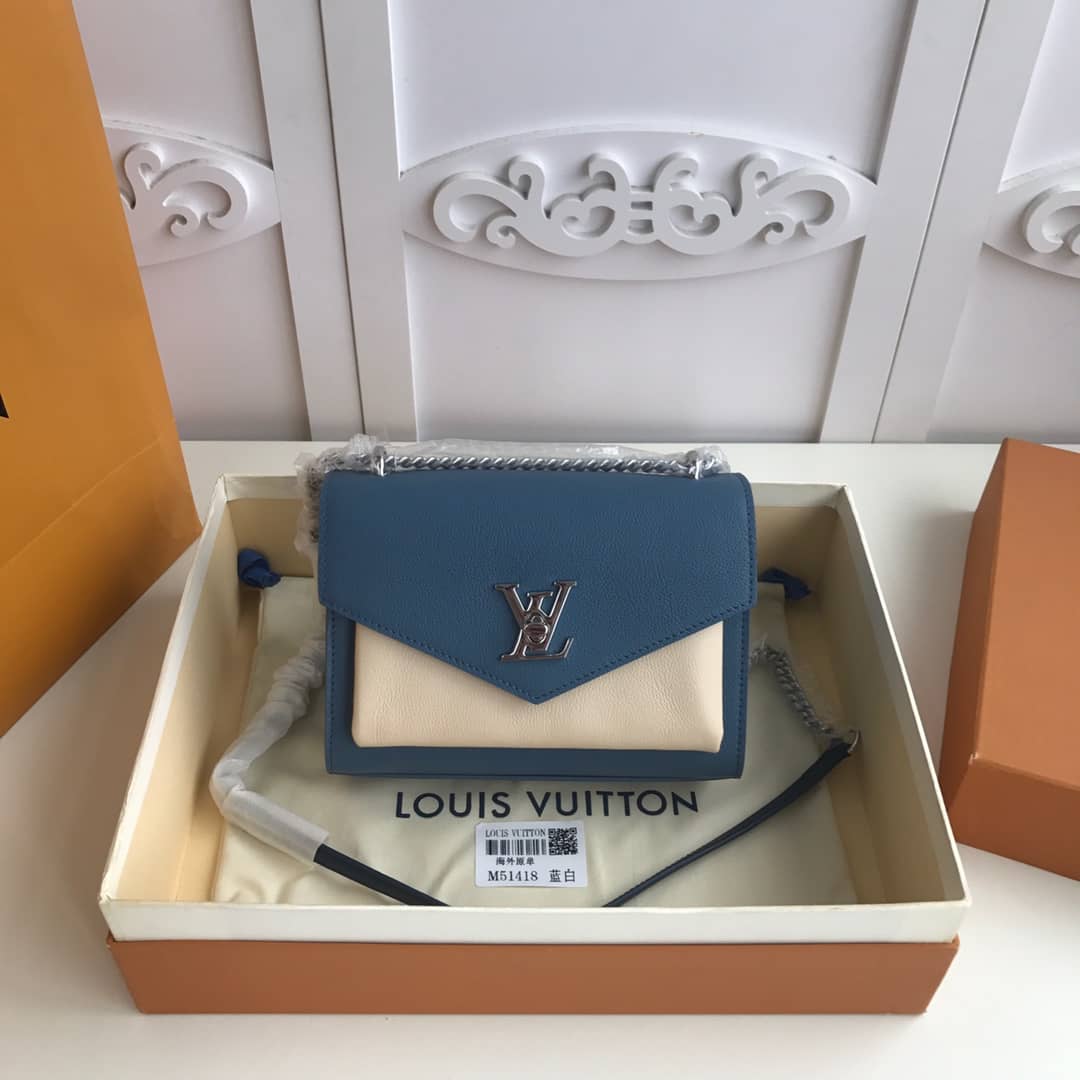 Louis Vuitton MyLockMe BB Calf Chain Replica Shoulder Bag Blue White M51418