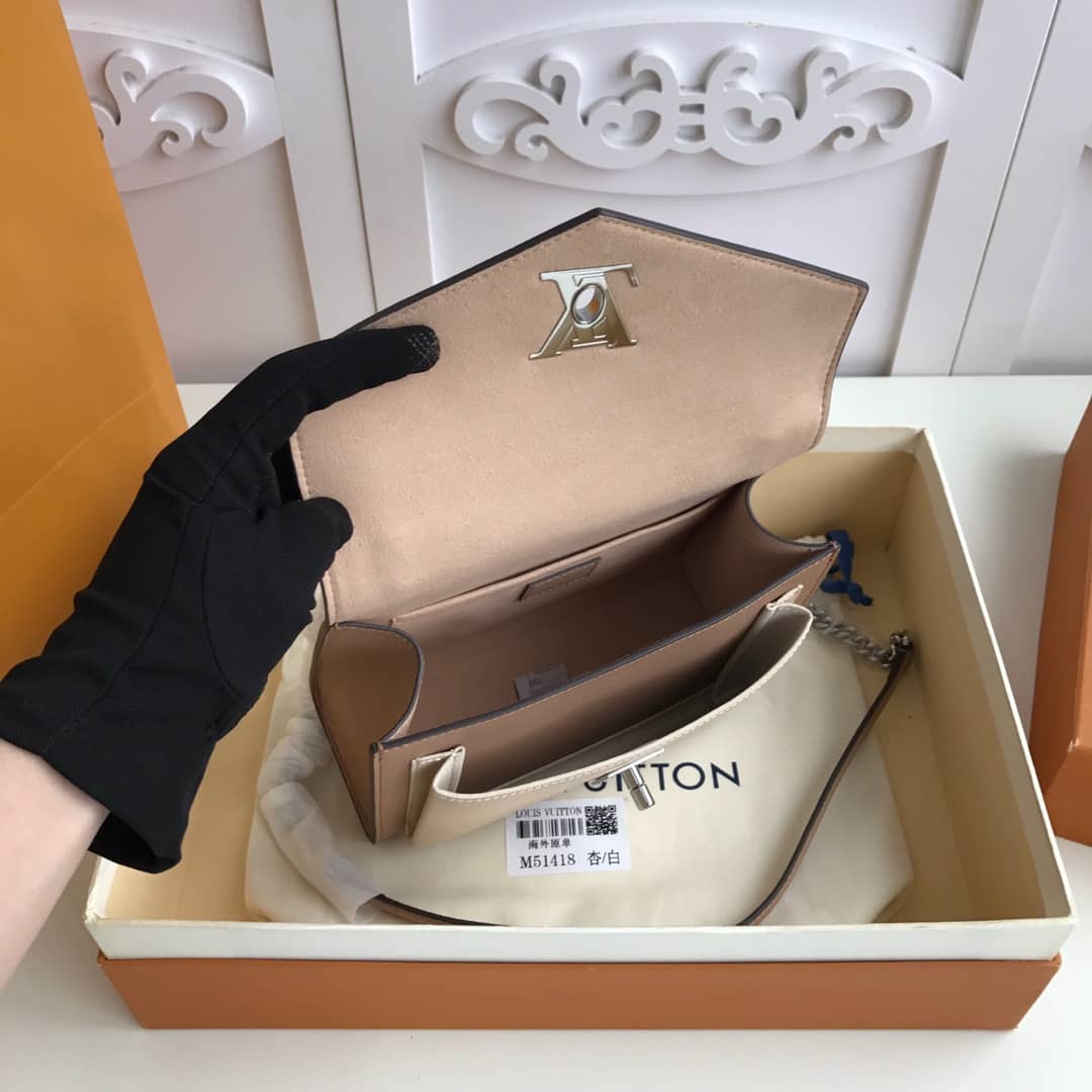 Louis Vuitton MyLockMe BB Calf Chain Replica Shoulder Bag Apricot White M51418
