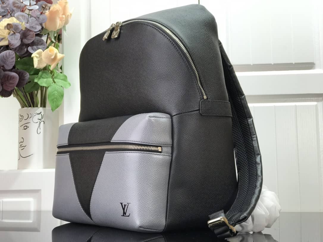 LV Backpack Replica Taiga Leather Discovery M30728 Black Gray