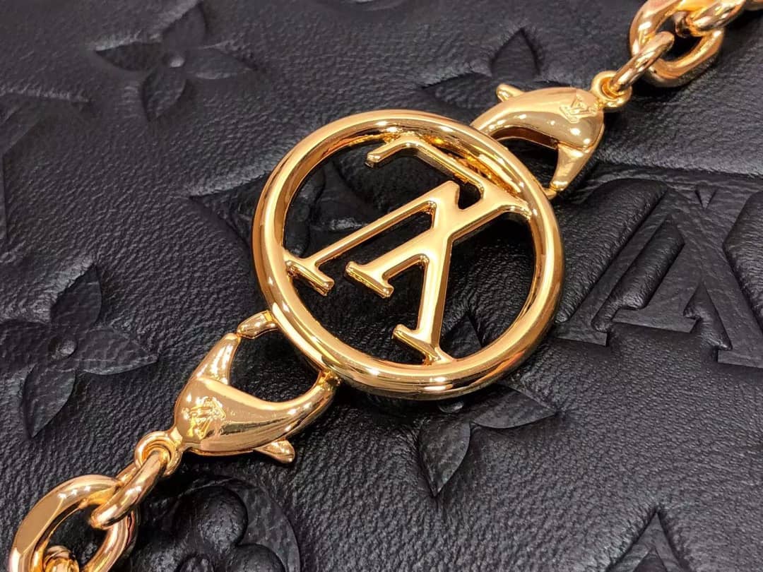 Louis Vuitton Pochette Coussin Monogram Embossed Lambskin Chain Replica Bag Black
