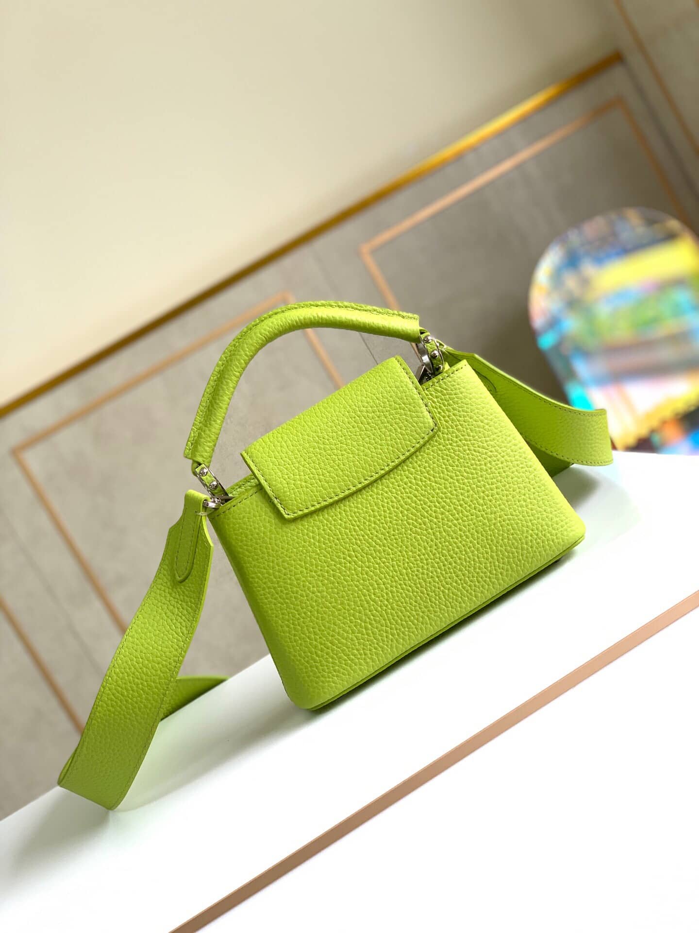 Louis Vuitton Taurillon Leather Capucines Mini Replica Bag Green M55985