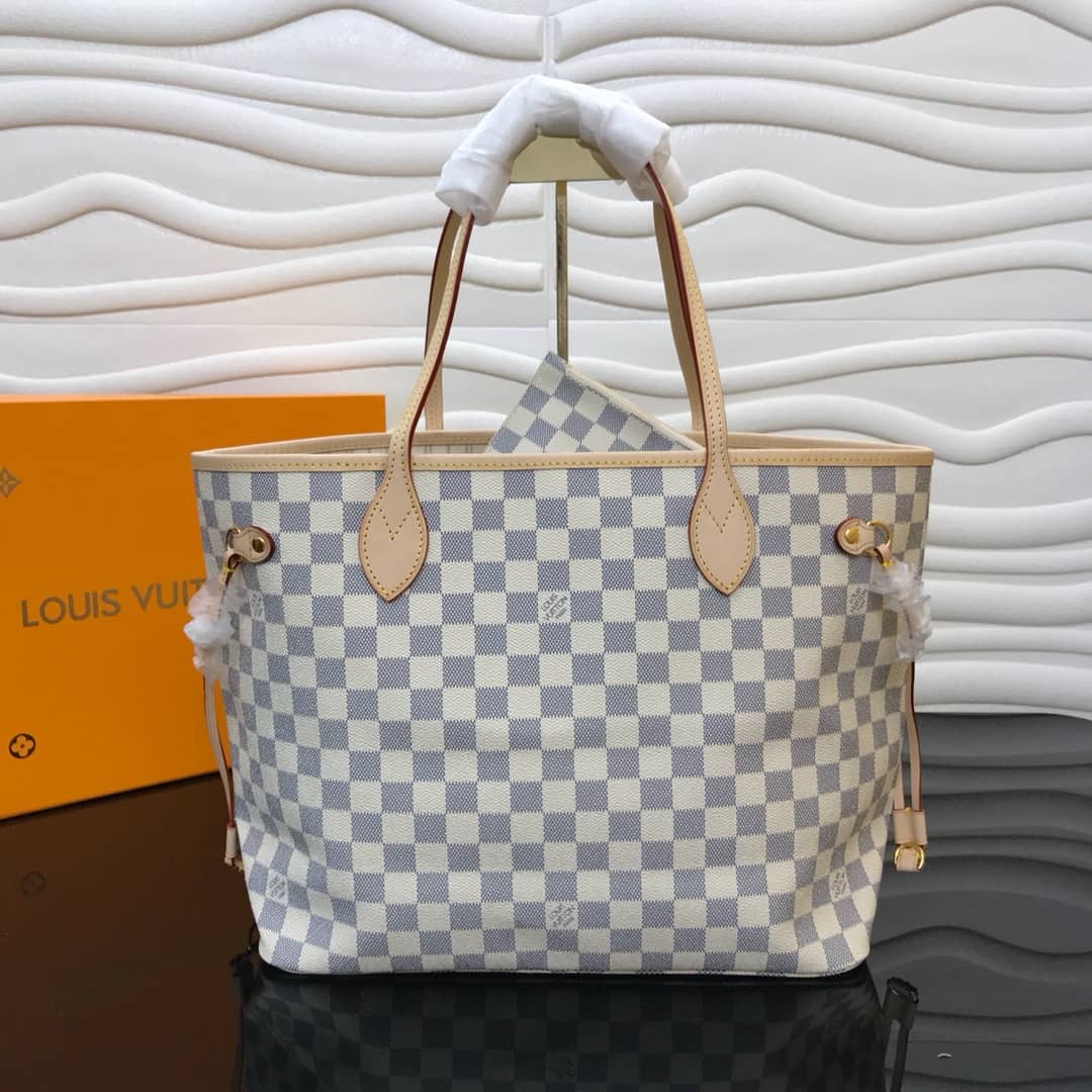 Louis Vuitton Neverfull MM Damier Azur Bag Replica White N40995