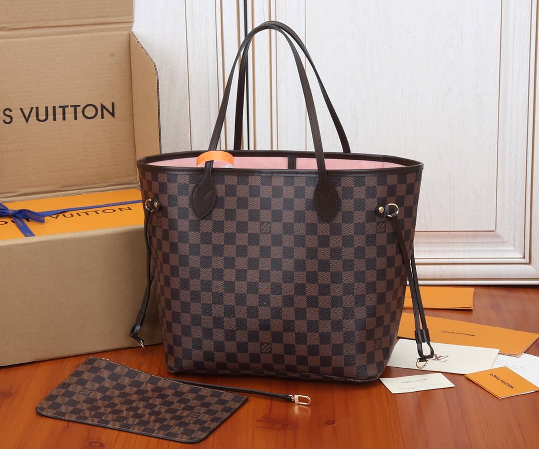 Louis Vuitton Neverfull MM Damier Ebene Tote Replica Pink N41358