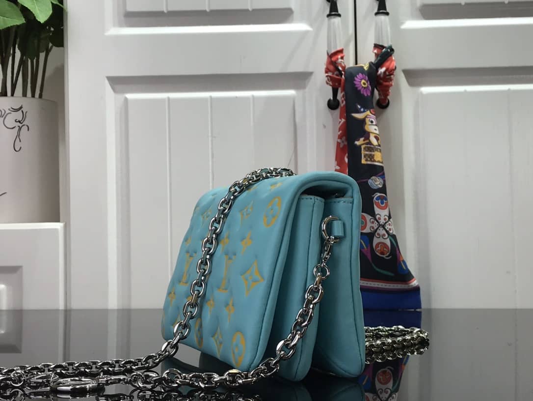 Louis Vuitton Pochette Coussin Monogram Embossed Lambskin Chain Replica Bag Blue(Cola)