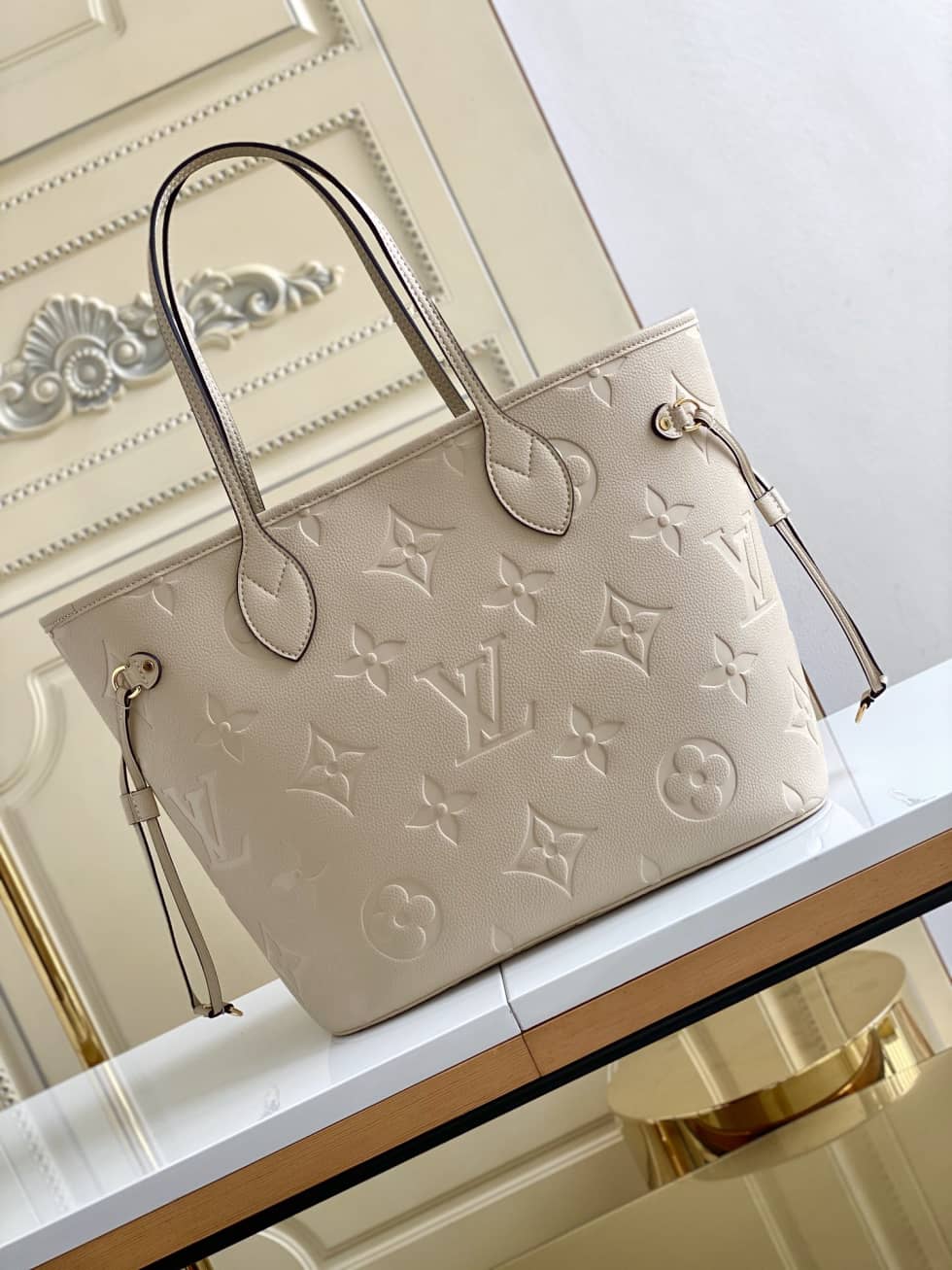 Louis Vuitton Monogram Empreinte Neverfull MM White M45684 Replica Tote