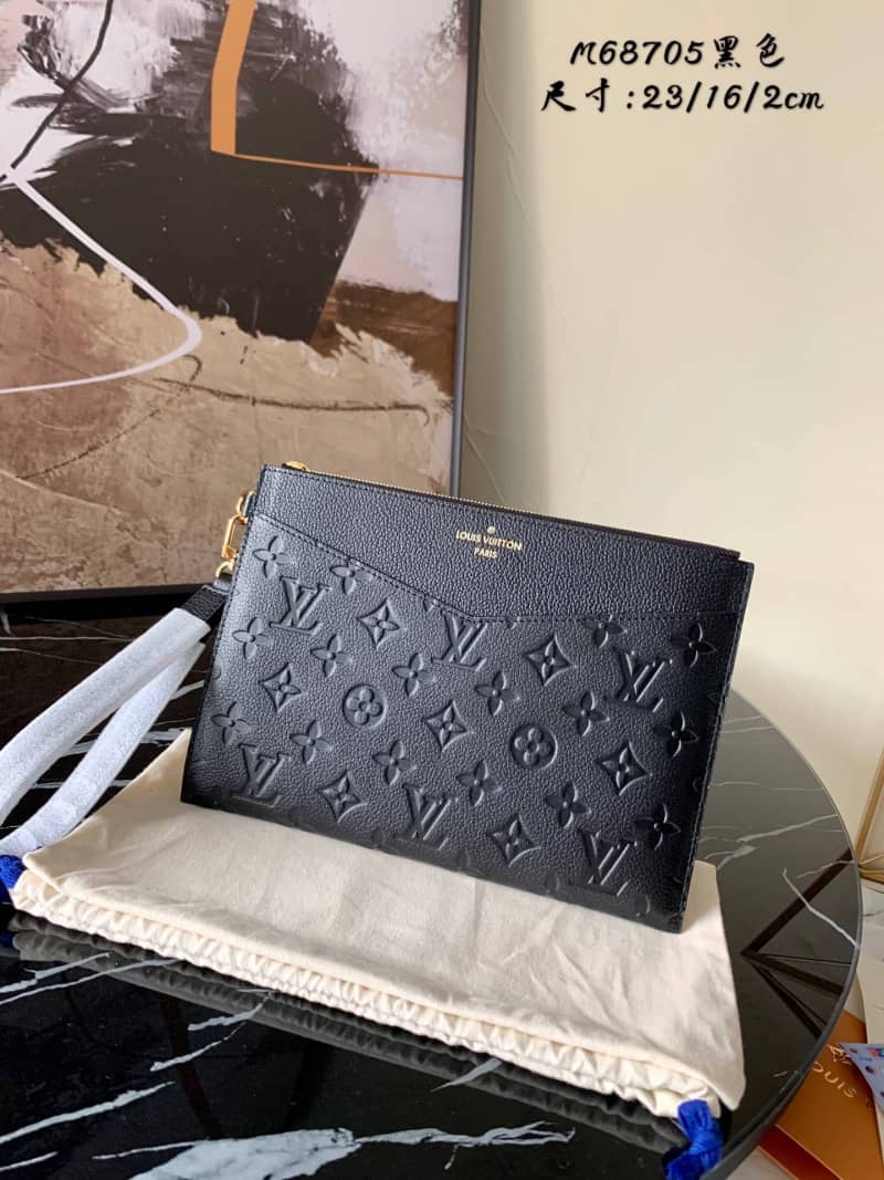 Louis Vuitton Pochette Melanie MM Monogram Empreinte Replica Clutch Black M68705