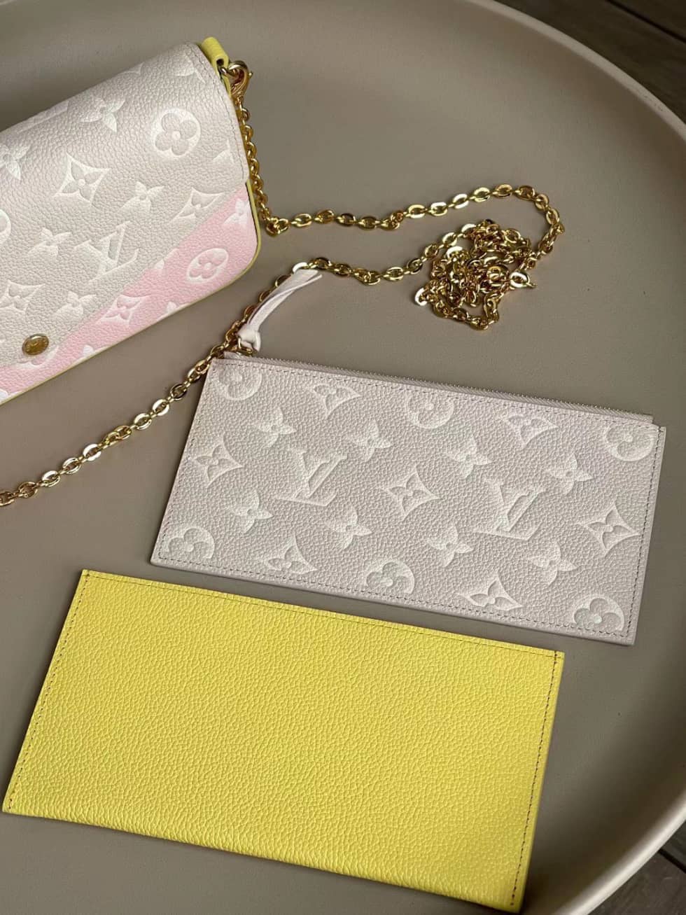Louis Vuitton Pochette Felicie Monogram Empreinte Pink Beige M81359 Replica