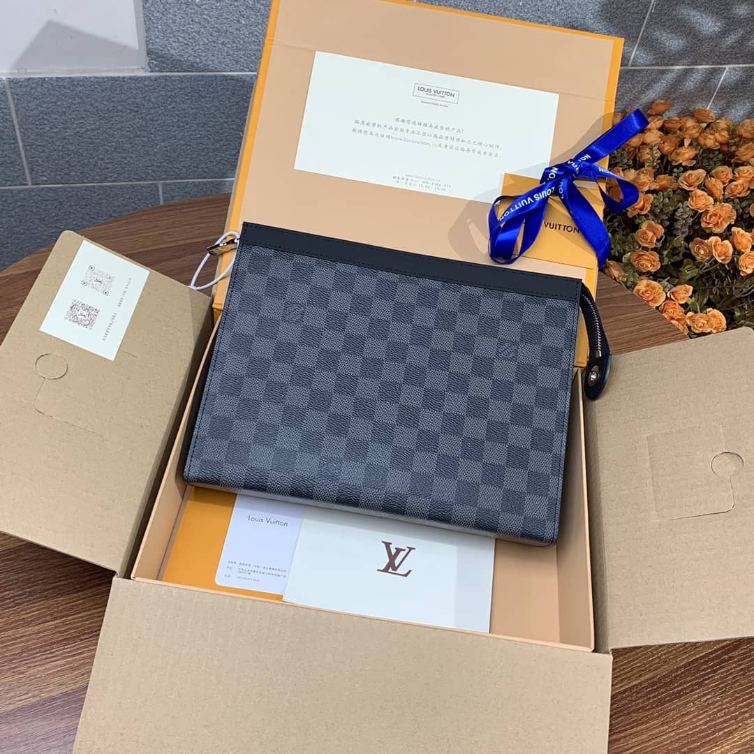 Louis Vuitton Pochette Voyage MM Damier Coated Canvas Clutch Replica N41696