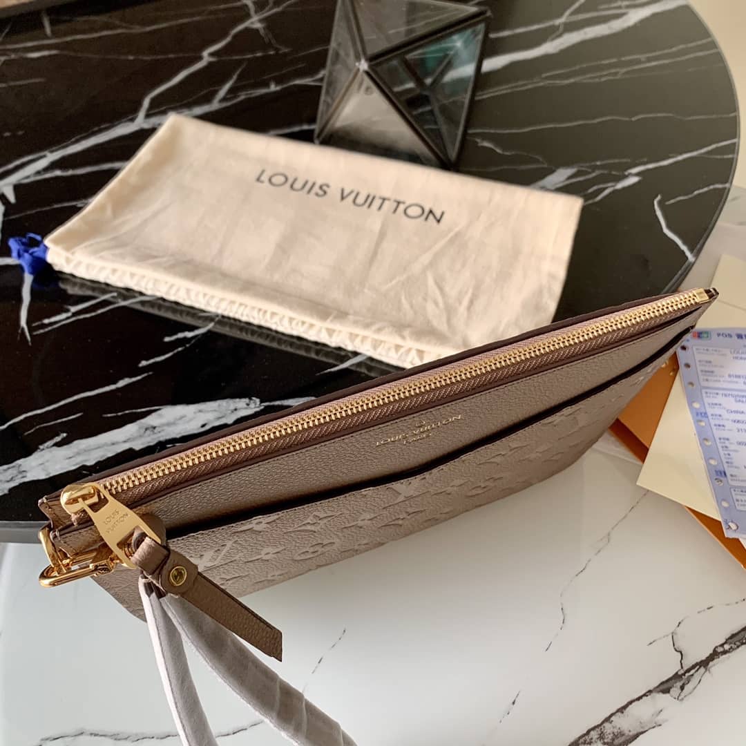 Louis Vuitton Pochette Melanie MM Monogram Empreinte Replica Clutch Apricot M68705