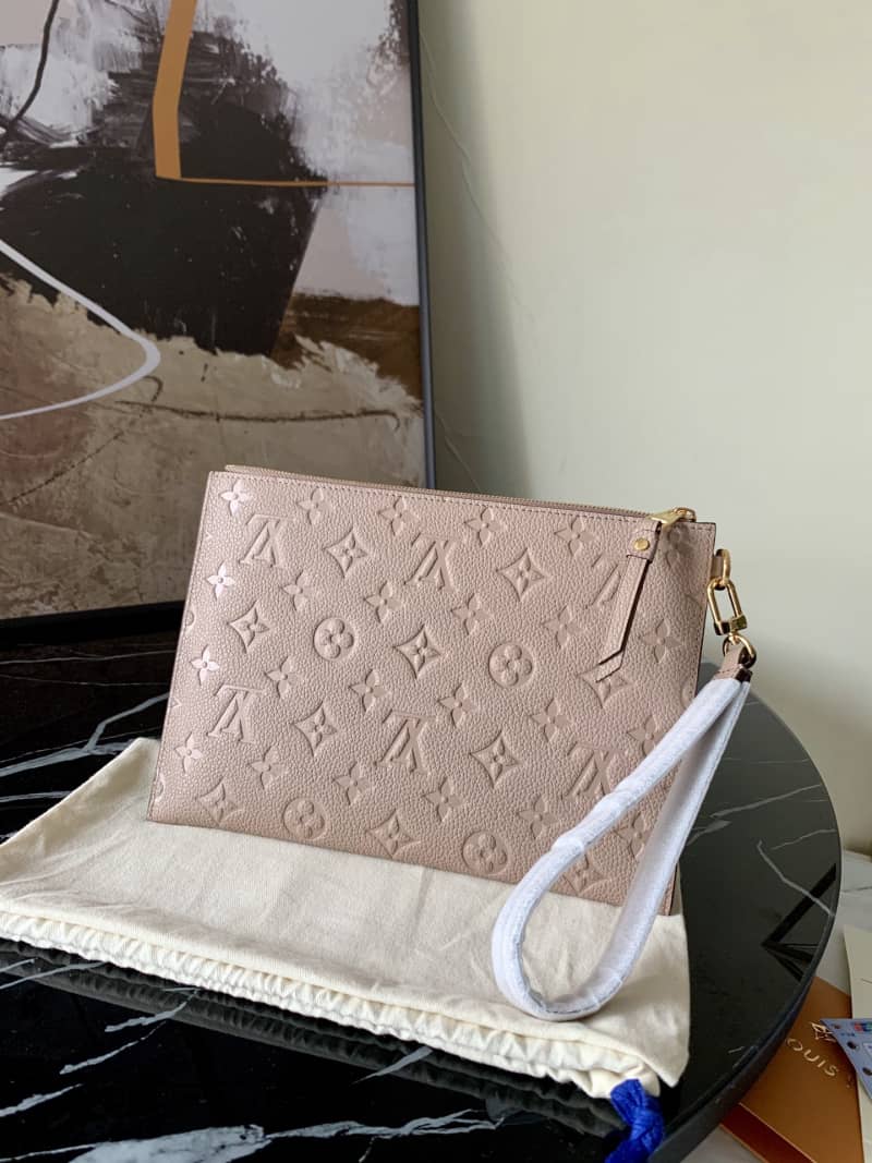 Louis Vuitton Pochette Melanie MM Monogram Empreinte Replica Clutch Apricot M68705