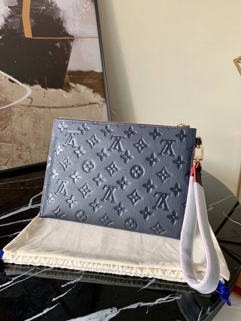 Louis Vuitton Pochette Melanie MM Monogram Empreinte Replica Clutch Blue M68705
