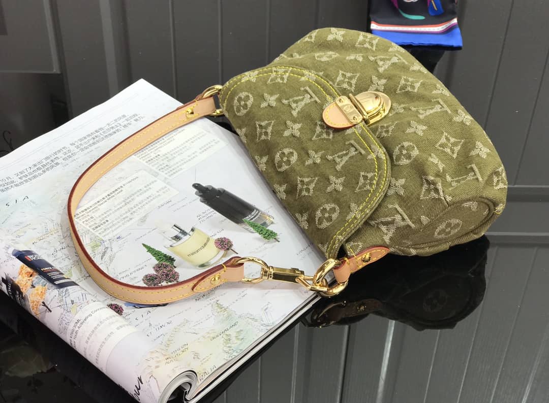 Louis Vuitton Monogram Denim Mini Pleaty Replica Shoulder Bag Green M95050