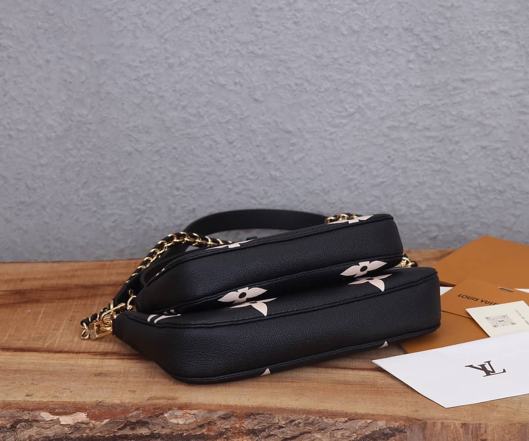 Louis Vuitton Pochette Monogram Empreinte Cowhide Leather Replica Crossbody Bag Black M45777