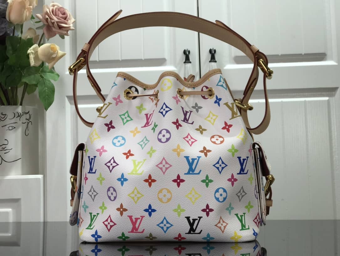 Louis Vuitton Monogram Multicolor Petit Noe Replica Shoulder Bag White M42229