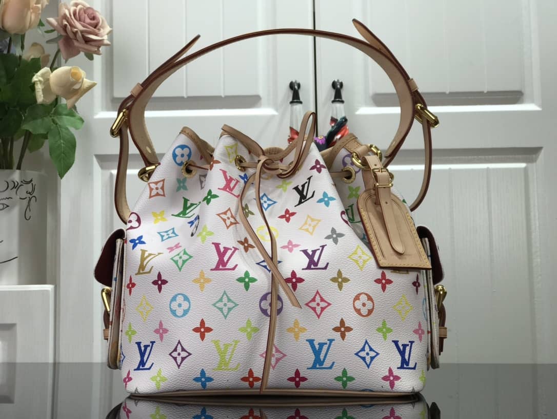 Louis Vuitton Monogram Multicolor Petit Noe Replica Shoulder Bag White M42229