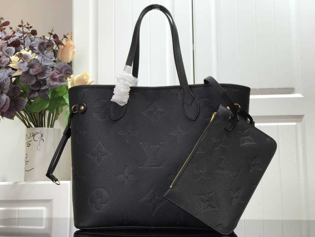 Louis Vuitton Neverfull MM Monogram Empreinte Tourterelle Bag Replica Black M45686