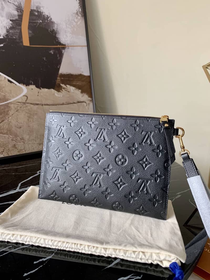 Louis Vuitton Pochette Melanie MM Monogram Empreinte Replica Clutch Black M68705