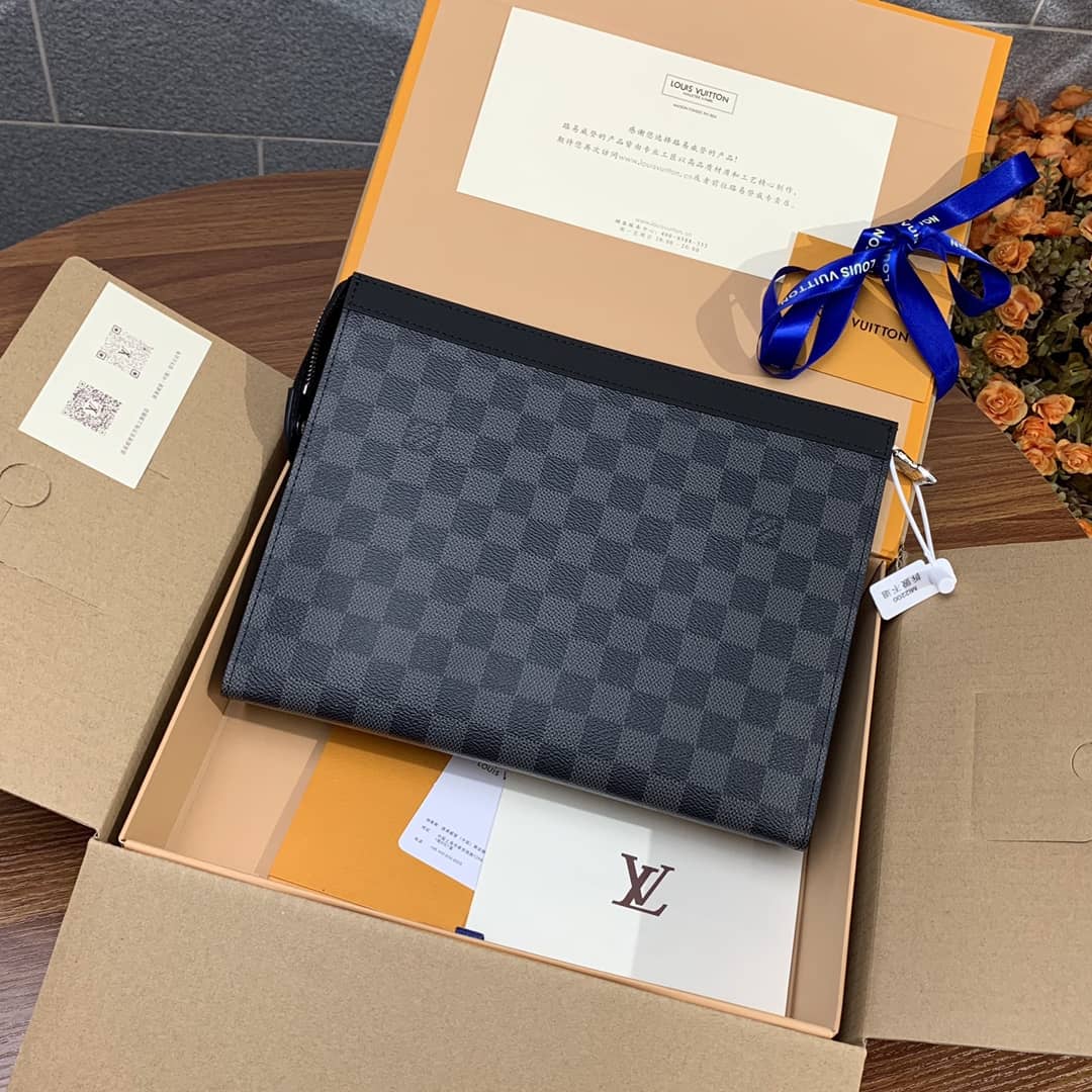 Louis Vuitton Pochette Voyage MM Damier Coated Canvas Clutch Replica N41696