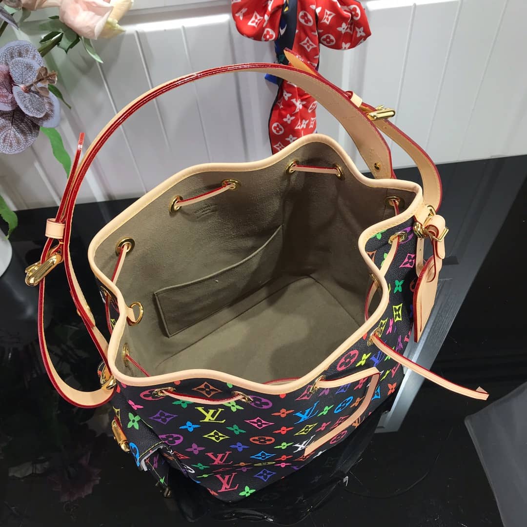 Louis Vuitton Monogram Multicolor Petit Noe Replica Shoulder Bag Black M42229