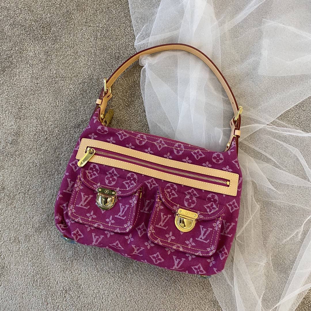 Louis Vuitton Monogram Denim Baggy PM Bag Replica Pink M44464