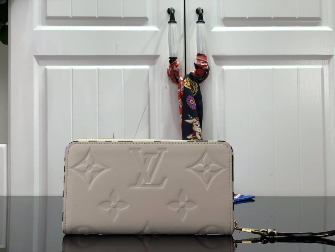 Louis Vuitton Monogram Empreinte Leather with Animal-Print Zippy Wallet Replica White M80680