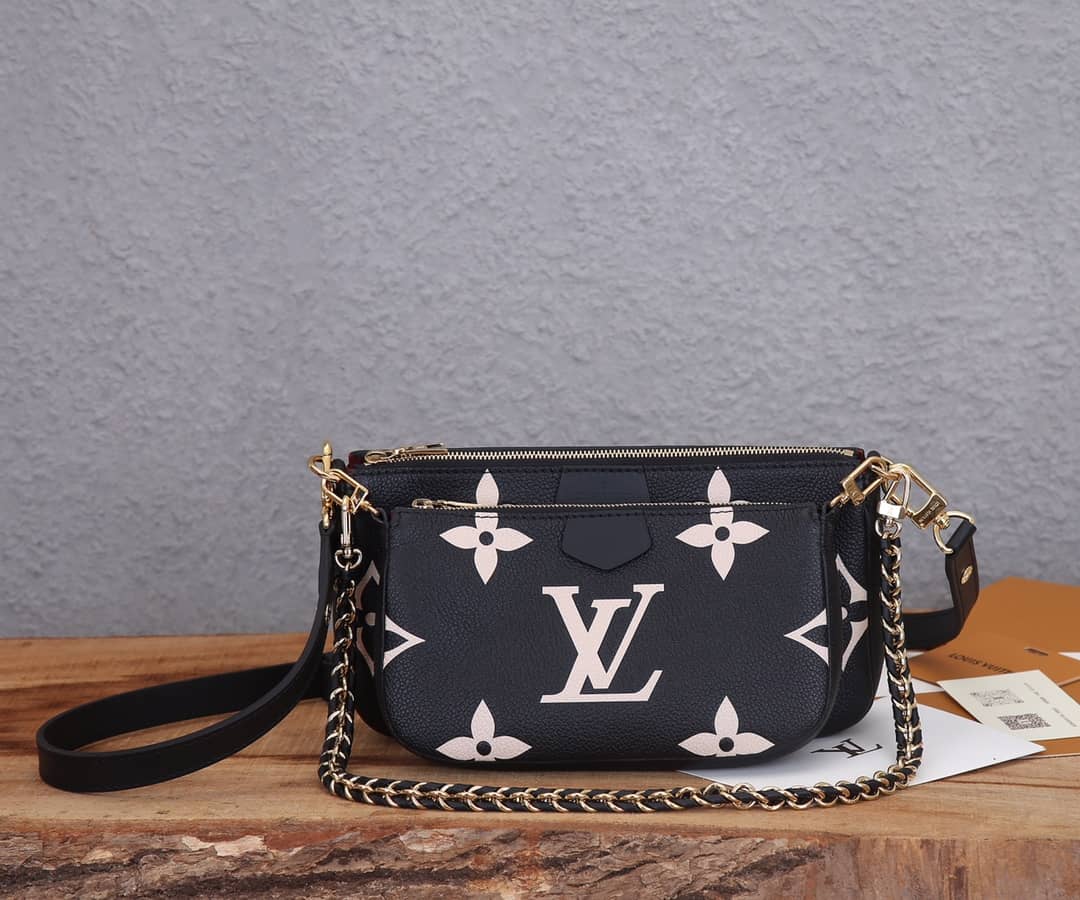 Louis Vuitton Pochette Monogram Empreinte Cowhide Leather Replica Crossbody Bag Black M45777