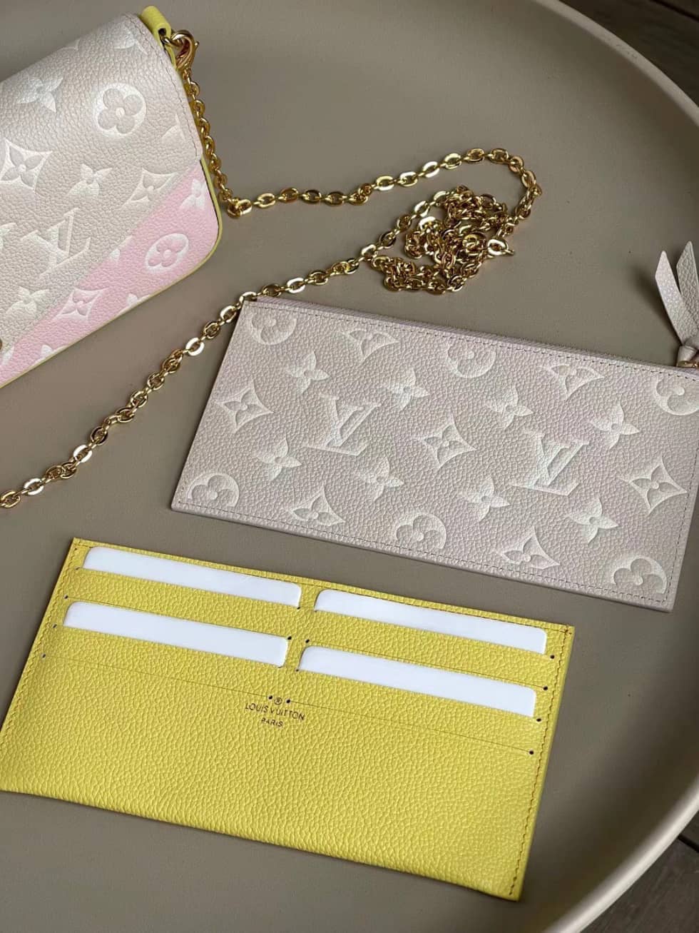 Louis Vuitton Pochette Felicie Monogram Empreinte Pink Beige M81359 Replica