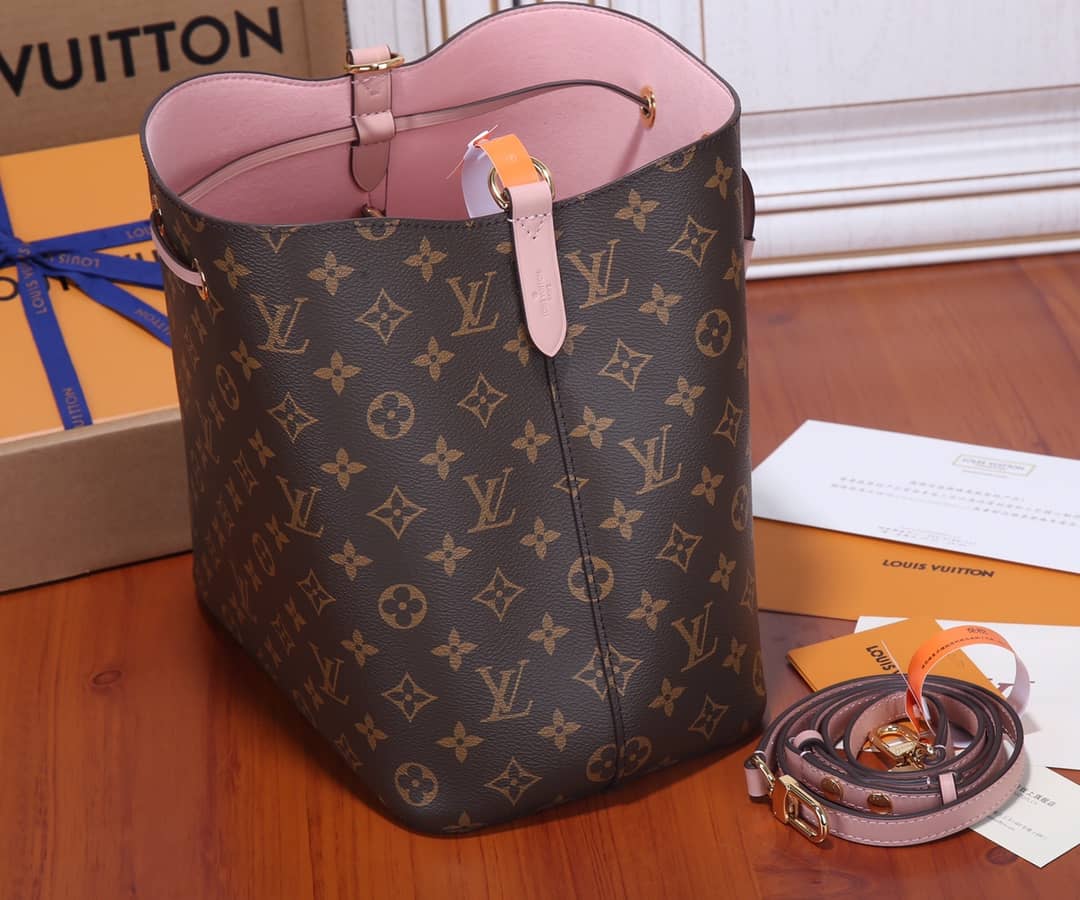 Louis Vuitton Neo Noe Monogram Replica Drawstring Bag Pink M44022