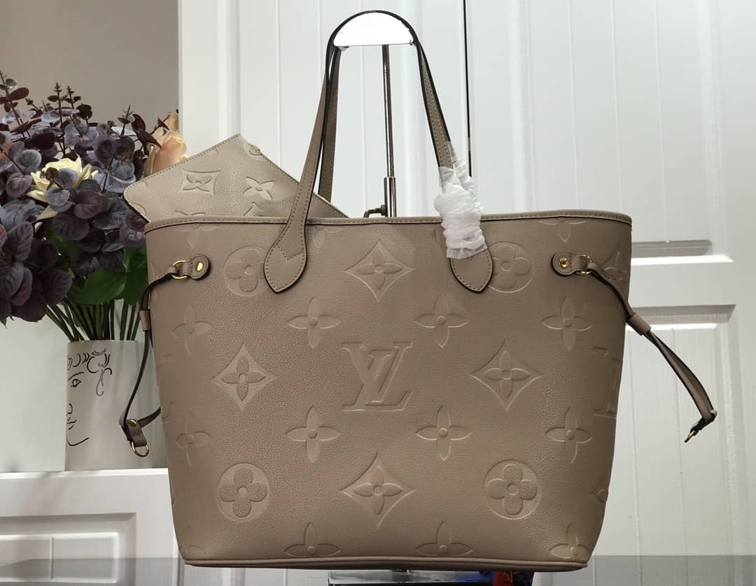 Louis Vuitton Neverfull MM Monogram Empreinte Tourterelle Bag Replica Gray M45686