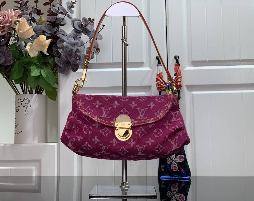 Louis Vuitton Monogram Denim Mini Pleaty Replica Shoulder Bag Pink M95050