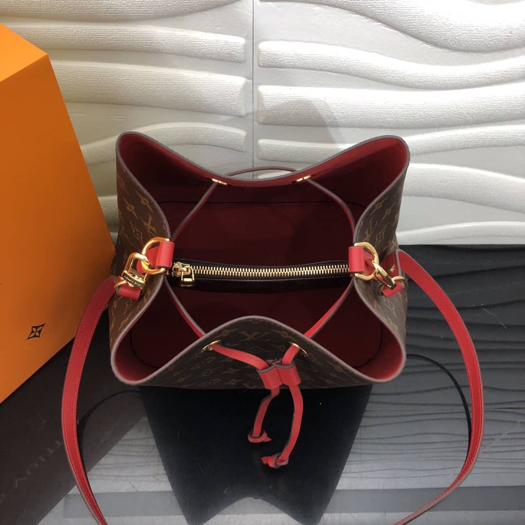 Louis Vuitton Neonoe Replica Bucket Bag Brown Red M44020