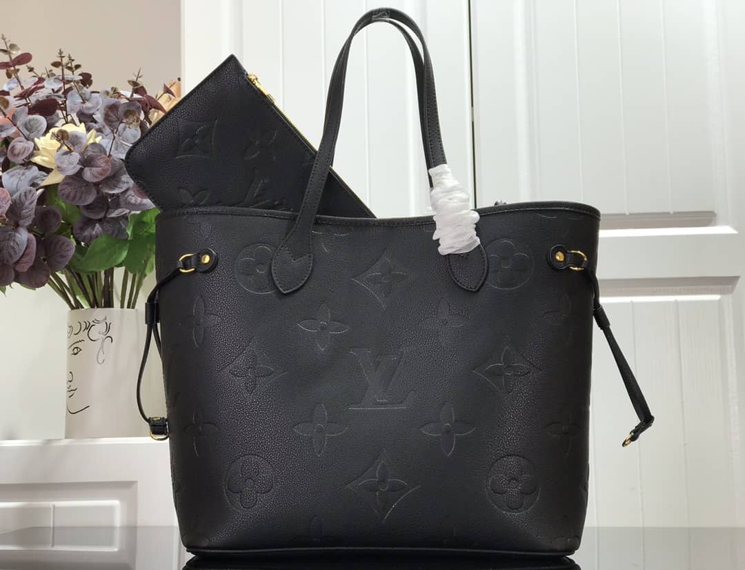 Louis Vuitton Neverfull MM Monogram Empreinte Tourterelle Bag Replica Black M45686