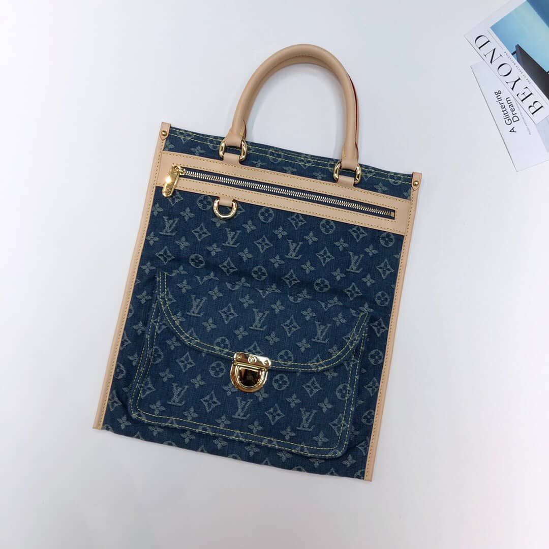 Louis Vuitton Monogram Denim Flat Shopper Tote Replica M95018
