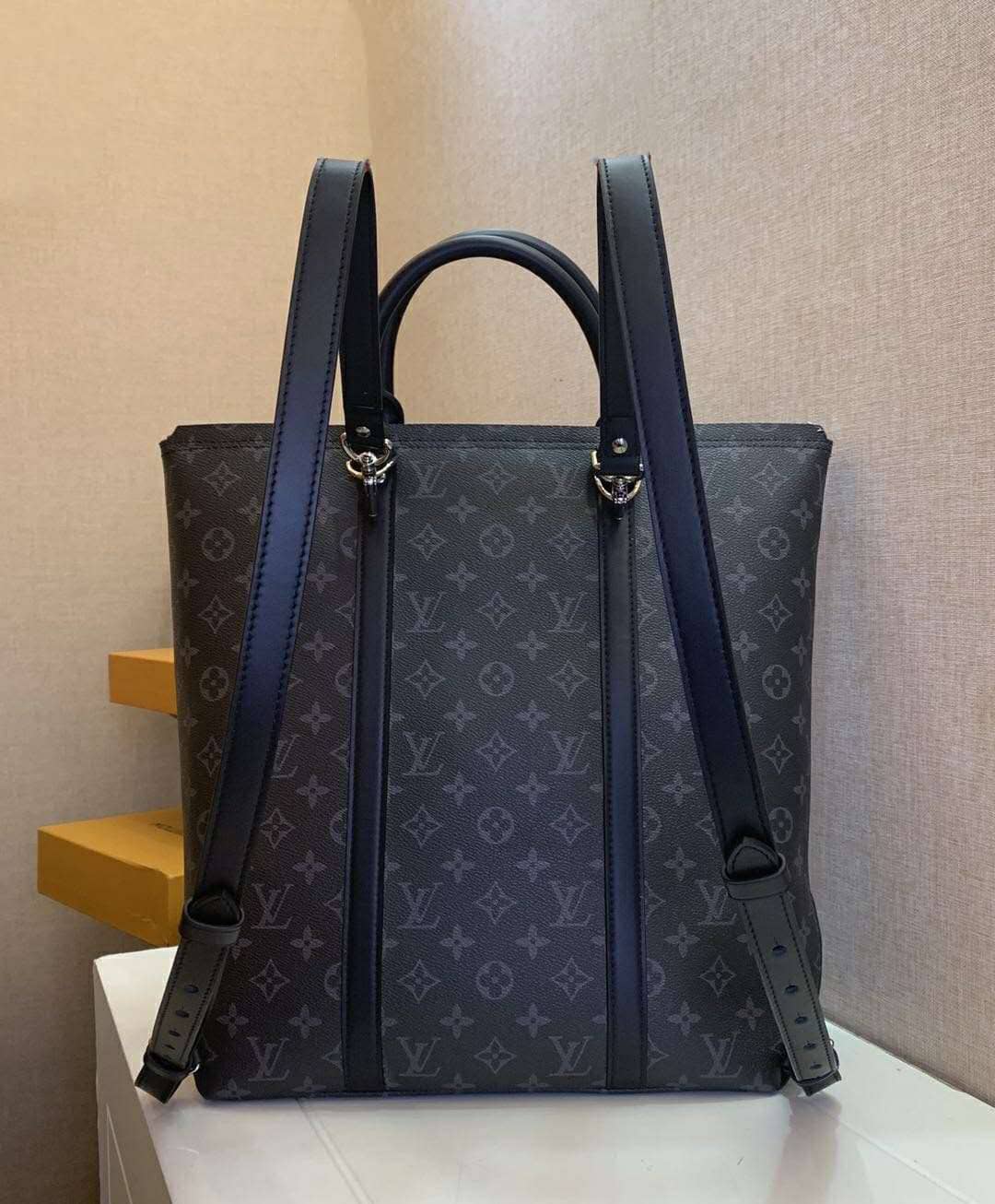 Louis Vuitton Mens Monogram Eclipse Canvas Tote Backpack Replica M45221