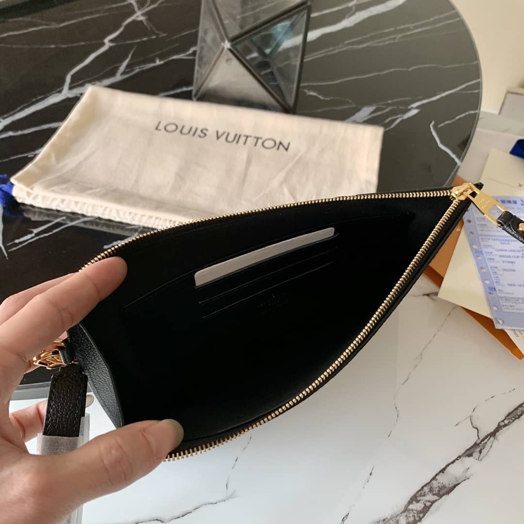 Louis Vuitton Pochette Melanie MM Monogram Empreinte Replica Clutch Black M68705
