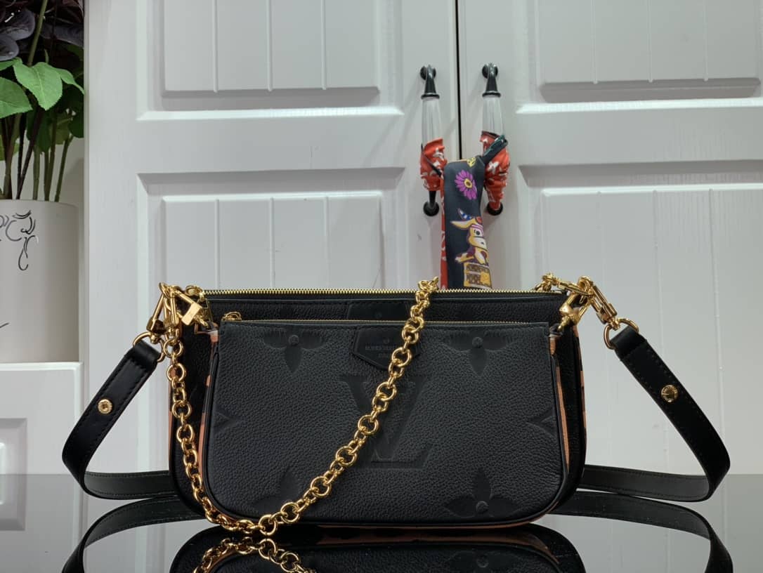 Louis Vuitton Pochette Monogram Empreinte Cowhide Leather Replica Crossbody Bag Black M45777