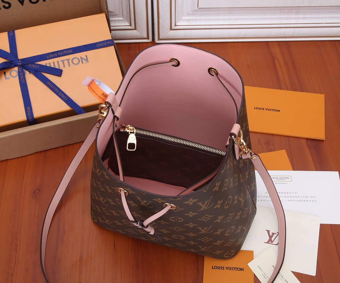 Louis Vuitton Neo Noe Monogram Replica Drawstring Bag Pink M44022