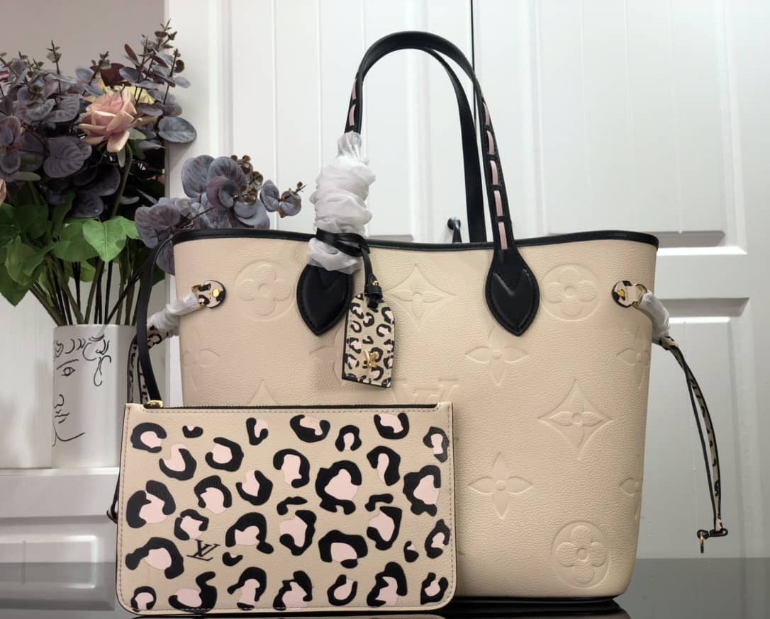 Louis Vuitton Neverfull Dupe MM Monogram Empreinte Medium Bag Replica Beige M45856
