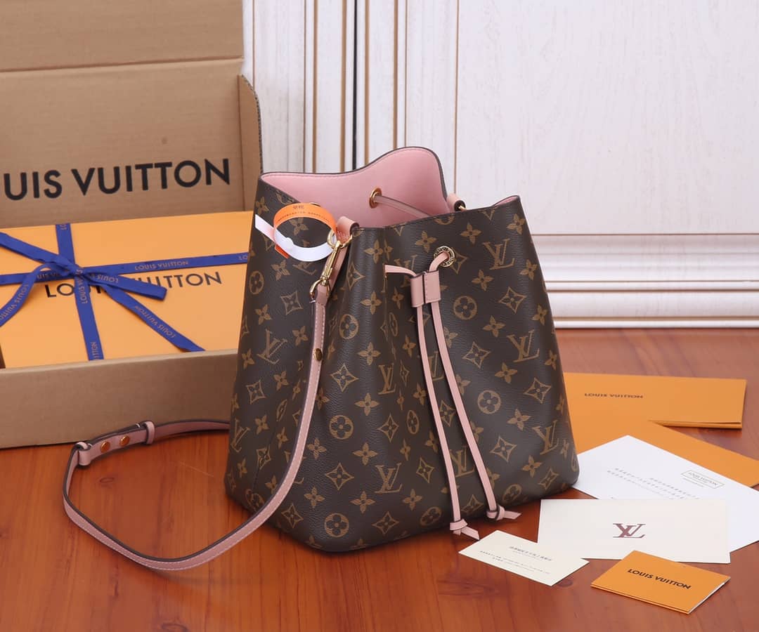 Louis Vuitton Neo Noe Monogram Replica Drawstring Bag Pink M44022