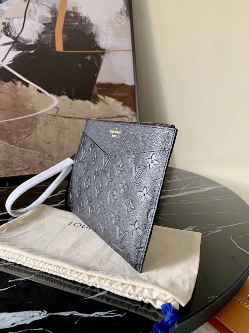 Louis Vuitton Pochette Melanie MM Monogram Empreinte Replica Clutch Black M68705