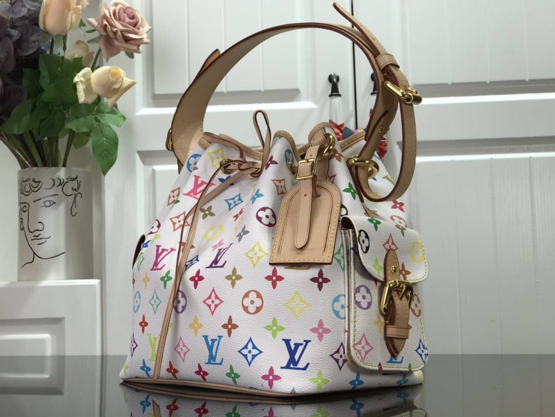 Louis Vuitton Monogram Multicolor Petit Noe Replica Shoulder Bag White M42229
