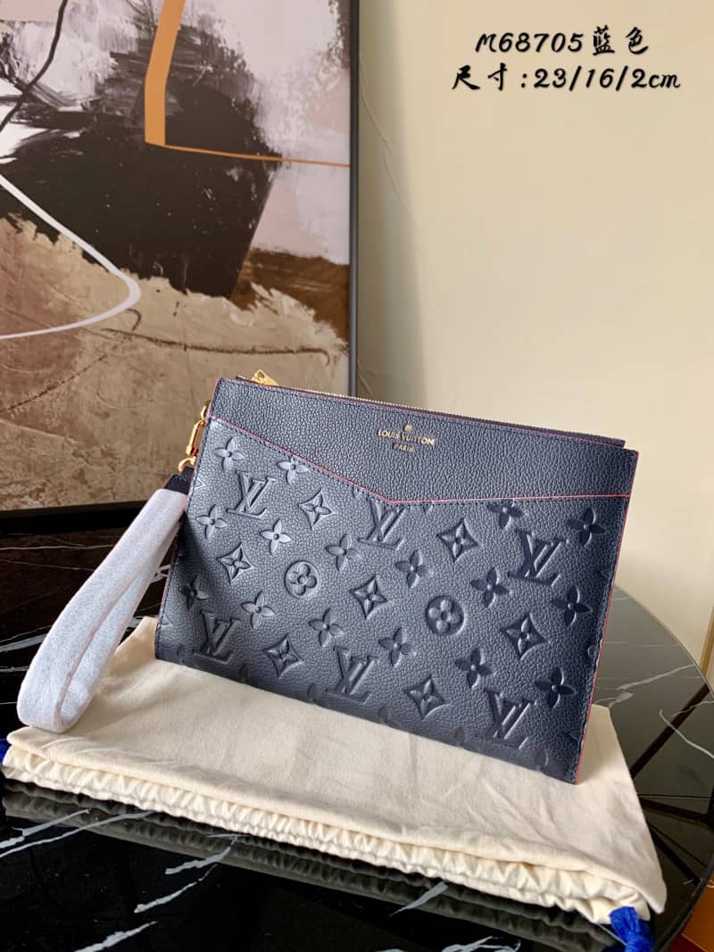 Louis Vuitton Pochette Melanie MM Monogram Empreinte Replica Clutch Blue M68705