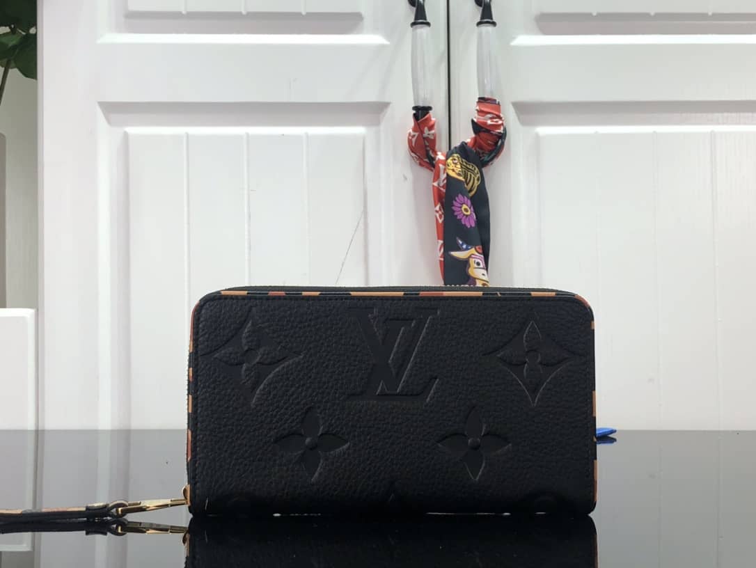 Louis Vuitton Monogram Empreinte Leather with Animal-Print Zippy Wallet Replica Black M80680