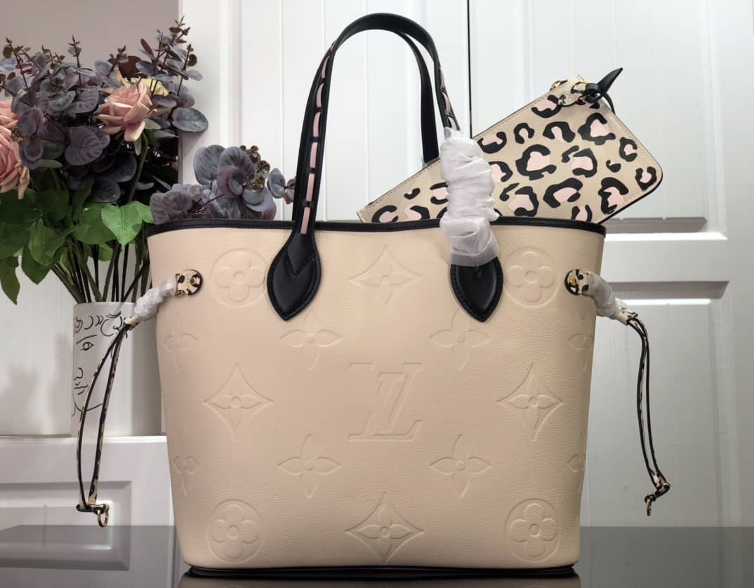 Louis Vuitton Neverfull Dupe MM Monogram Empreinte Medium Bag Replica Beige M45856
