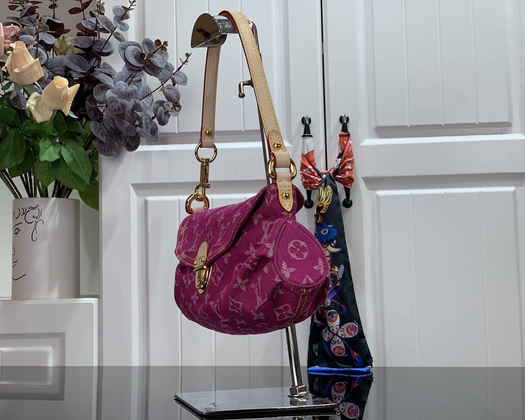 Louis Vuitton Monogram Denim Mini Pleaty Replica Shoulder Bag Pink M95050